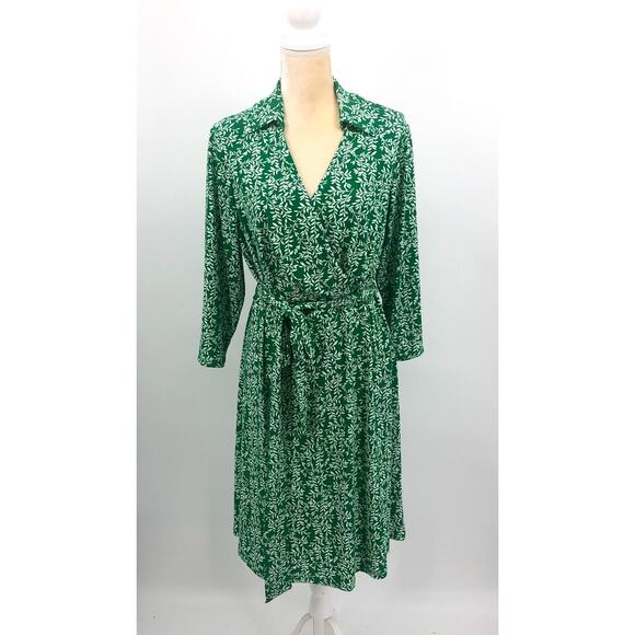JESSICA HOWARD Faux Wrap Dress 14W Green Printed 3/4 Sleeve NWOT - Picture 4 of 10